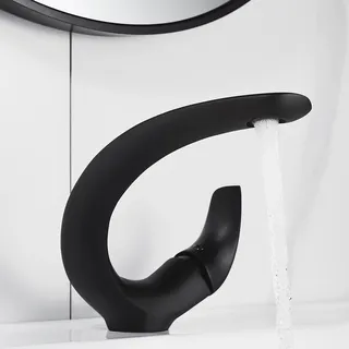 Wasserhahn Bad Schwarz Waschtischarmatur Armatur Badezimmer Mischbatterie Waschbecken Armaturen, Einhebelmischer Waschbeckenarmatur Messing, Kaltes und Heißes für Toiletten Oder Gäste Wc, Schwarz Matt