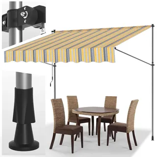 Klemmmarkise 400x120cm Gelbblau mit Handkurbel Balkon, Joparri Balkonmarkise ohne Bohren, Markise UV-beständig & höhenverstellbar 211.5-305cm, Sonnenschutz wasserdicht