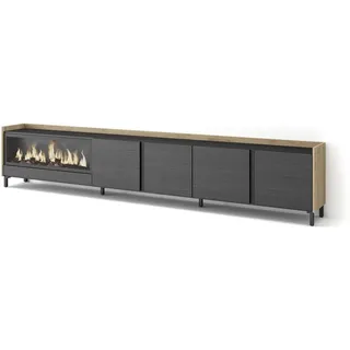 SKRAUT HOME Lowboard 315x61 cm Schwarz Eiche Holzwerkstoff
