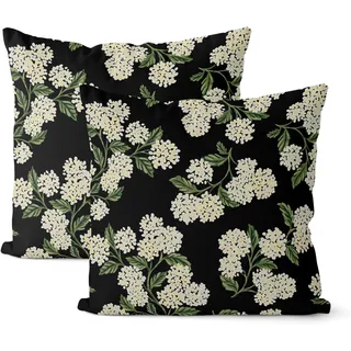 Schwarze Kissenbezüge Für Den Frühling, 45,72 X 45,72 Cm (2 Stück). Dekorative Outdoor-kissen Mit Grünem Hortensienmuster, Ideal Für Den Sommer. Leinenbezug, Perfekt Fürs Sofa.