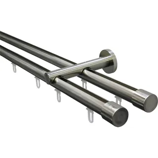GARDINIA Gardinenstangen-Set Isa 2-läufig Innenlauf II Ø 20 mm 220 cm Edelstahl