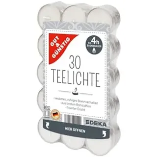 Gut und Günstig Teelichter Kerzen 30 Stück | Teelicht Kerzen lange Brenndauer | EDEKA