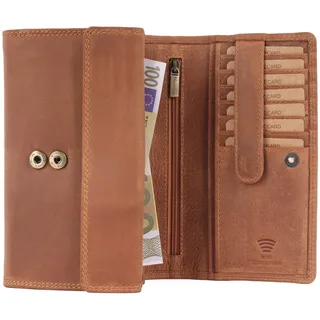 Braune Damen Geldbörse Echt Vintage Leder RFID Kartenfächer XXL Portemonnaie