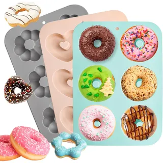 Donuts Backform 3 Stück, Silikon Donut Backform mit 6 Mulden, Antihaft DonutForm