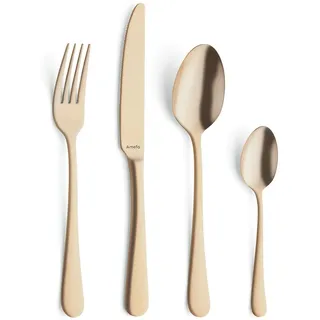 Amefa AUSTIN Besteck Set 4 Personen (gold) | 16-teilig | PVD-veredelt | mattiertes Besteckset 4 Personen aus rostfreiem Edelstahl 18/0 | goldenes besteck | Besteck gold