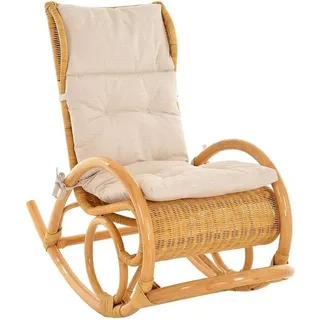 Krines Home Schaukelstuhl Luxor Schaukelstuhl Natur Rattan Schaukelsessel Relaxsessel, mit Polsterauflage beige
