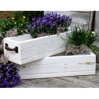 dekorie67 Blumenkasten aus massivem Holz - Farbe: Weiß - Größe (HxBxT): 12 cm x 40 cm x 15 cm - Vintage Blumen- & Pflanzenkasten in klein für innen