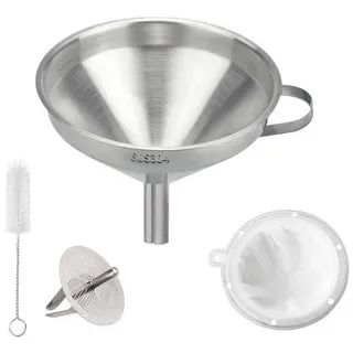 LuxusKollektion Trichter Trichter Edelstahl 304 Set mit 300er Sieb und Henkel silberfarben