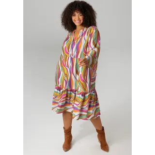 aniston plus Tunikakleid mit farbenfrohen, graphischen Druck, Gr. 46 - N-Gr, orange-pink-beige-hellblau-grün-braun-senf-lila, , 72082506-46 N-Gr