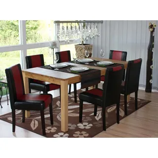 6er-Set Esszimmerstuhl Stuhl Küchenstuhl Littau Kunstleder, schwarz-rot, dunkle Beine