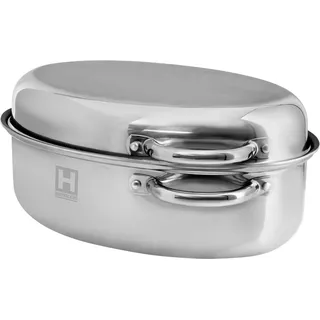 HENSSLERS Bräter HENSSLERS Bräter Deluxe, 9L, Edelstahl (2-tlg), 3-Schicht Material mit Wabenstruktur, Maße (L/B/H) 41x28,5x17,5 cm silberfarben