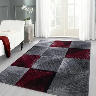 Carpettex Teppich 120x170 cm Schwarz Rot Abstrakt Karo Kurzflor