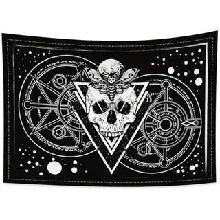 YONGFOTO 100x70cm ZuckerSchädel Wandteppich, Kopf Skelett Wandteppiche Mond Insekt Schmetterling Weiße Punkte Kompass Weissagung Wandbehang für Wohnzimmer Wohnheim Dekor Sofa Teppich Decke