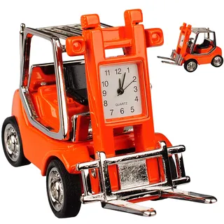 alles-meine.de GmbH kleine - Tischuhr/Miniatur - Uhr - Gabelstapler - Hubstapler - aus Metall - 9,3 cm - batteriebetrieben - Analog - Batterie - orange - Silber grau - Zahlen S..