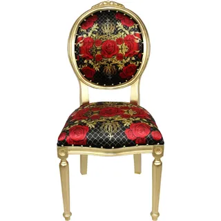 Harald Glööckler Esszimmerstuhl Rosen Stoff Schwarz/Rot/Gold