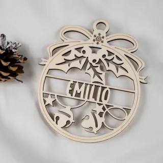 KIDSMOOD Personalisierte Weihnachtskugel aus Holz für Kinder und Familie - Christbaumschmuck aus Holz mit individuellem Namen - 2er Set