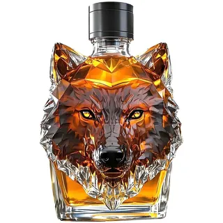 Wolf Crested Whiskey Bottle Whiskey Karaffe aus Glas mit Wolfskopf Whisky Karaffe mit Ästhetischer Wolfsstatue als Deko für Wein, Likör, Scotch, Bourbon, Männergeschenke (A)