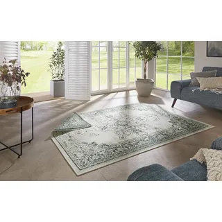 HANSE HOME NORTHRUGS In- und Outdoor Teppich Borbon 80x150cm - Wendeteppich Wetterfest Orientalisches Vintage Design Läufer für Balkon Terrasse Garten Wintergarten Wohnzimmerteppich Wasserfest in Grün Creme