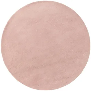 benuta Wollteppich, Rosa, Textil, Beton Optik, Rund, 200x200 cm, pflegeleicht, Teppiche & Böden, Teppiche, Naturteppiche