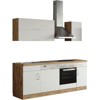 Küchenzeile Porto 210 cm weiß/wotan – Energieeffizienzklasse E