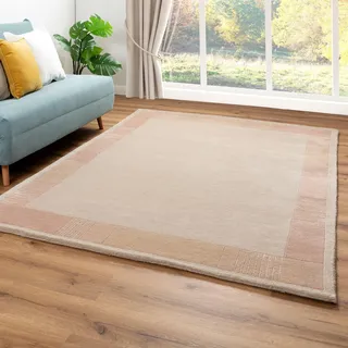 Steffensmeier Nepal Teppich Pokhara | Bordüre | Wohnzimmer | Neuseelandwolle | Rund | Creme Rose, Größe: 200x250 cm