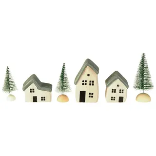Florists Products Weihnachtsmann Weihnachtsdorf Holz Skandi Deko Miniaturhäuser 6er Set weiß