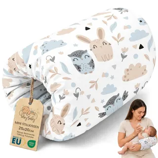 Totsy Baby Stillkissen klein Breastfeeding und Nursing Pillow für unterwegs 20 cm - Stillmuff Armkissen und Lagerungskissen Baby Arm Still Kissen aus weicher Baumwolle Oeko-Tex Eulen Weiß