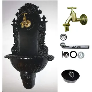 Wandbrunnen Graf von Gerlitzen Blumenampel Alu Bassena Wand Brunnen Kran Ablauf Schwarz FOU2-B