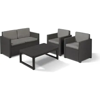 Allibert Loungeset Victoria mit Tisch Lyon anthrazit - Premium - Rattanoptik, wetterfest - Grau