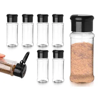 Emezddo 6 Stück gewürzstreuer,Kunststoff Gewürzdosen,Leer Gewürzgläser,Transparent Gewürzbehälter,GewüRzglasbehäLter,Klein Gewürzbox,Vorratsdose,Vorratsgläser,Spice Jar mit Deckel(100 ml)