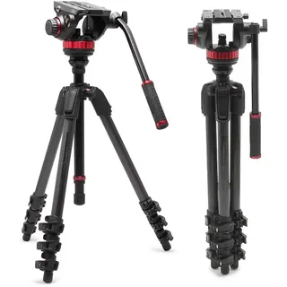 Manfrotto 502 flacher Fluid Videokopf m. 055 Video Carbonfaser-Stativ