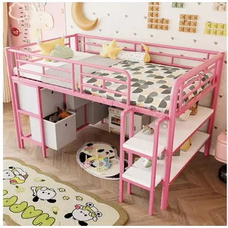 stilvora Hochbett 90 x 200 cm Metall rosa