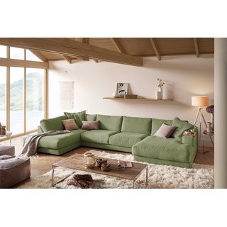 KAWOLA Sofa MADELINE Wohnlandschaft U-Form Cord olivgrün