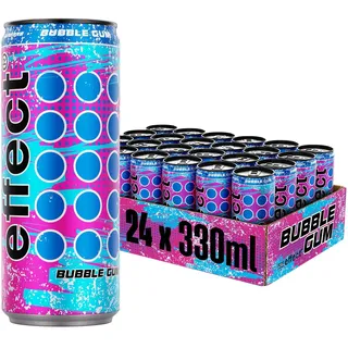 effect Energy Drink BUBBLE GUM - Tray mit 24 Dosen, 24x0,33l | Koffeinhaltiges Erfrischungsgetränk mit B-Vitaminen, vegan, süß-intensiver Kaugummi Geschmack im 24er Tray, Einweg