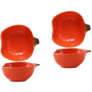 UPKOCH Kürbis 4 Stück Porzellan-Auflaufförmchen Für Salat Thanksgiving Herbst Gewürzteller Sushi Küche Dip Suppe Party Beilagenteller Chili-Chips Orangefarbener Keramik-Creme