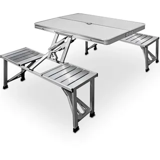 Casaria Campingtisch mit 4 Sitzplätzen | Picknick-Set - Aluminium mit Kofferfunktion und Sonnenschirmhalter