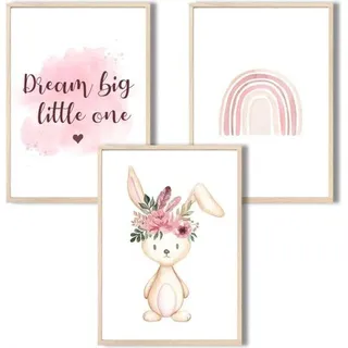 Famanu Poster Set für Kinderzimmer - 3 Wandbilder mit Spruch, Regenbogen, DIN A4