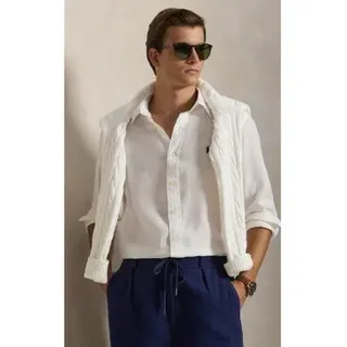 Polo Ralph Lauren für Herren. 710966294506 Maßgeschneidertes Leinenhemd weiß (XXL), Lässig, Langarm