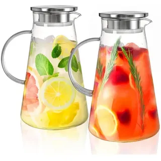LuxusKollektion Wasserkaraffe Glaskaraffe 2 Liter mit Edelstahl Ausgießer und Deckel aus bunt