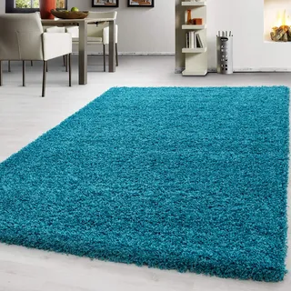 Teppium Moderner Hochflor Teppich Wohnzimmer 200x300 (200 x 290 cm) Türkis - Shaggy Flauschiger Teppich, Extra Weich, Pflegeleicht und Einfarbig - für Schlafzimmer, Küche und Esszimmer
