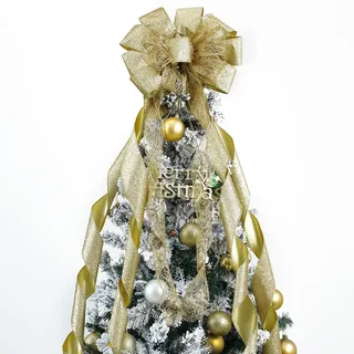 MEEDEE Gold Weihnachtsbaumspitze Gold Glitzer Weihnachtsschleifen 30,5 cm breit Schneeflocke Band Schleife Gold Weihnachten Topper Große Goldschleifen für Weihnachtsbaumschmuck (1 Pack)