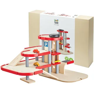 PlanToys Parkhaus für Kinder 3 jahre - Autobahn Kinder inkl. 2 Autos - Autorennbahn aus Holz - Parkgarage Holz - nachhaltiges Holzspielzeug