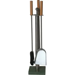 KAMINBESTECK KAMIN BESTECK GARNITUR KAMINGARNITUR 3 TEILE EDELSTAHL HOLZ STEIN