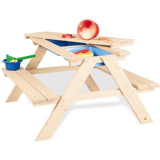 PINOLINO Kindersitzgarnitur Matsch-Nicki für 4, inkl. 2 Wannen und Abnehmbarer Arbeitsplatte, für Kinder ab 2 Jahren, aus massivem Holz, Natur
