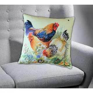 Dekokissen Kissenbezug Druck Hahn Henne Ostern Frühling 40 x 40 cm Kissenhülle - Bunt