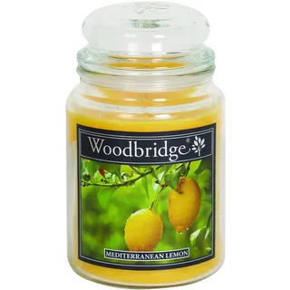 Woodbridge Duftkerze im Glas mit Deckel | Mediterranean Lemon | Duftkerze Zitrone | Kerzen Lange Brenndauer (130h) | Duftkerze groß | Kerzen Gelb (565g)