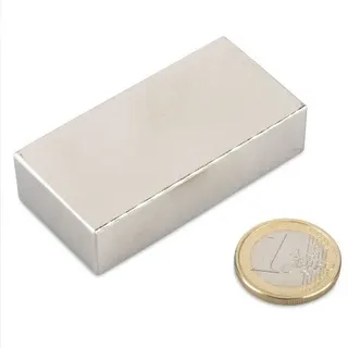 magnet-shop Quadermagnet 60,0 x 30,0 x 15,0 mm N40 Nickel - hält 56 kg, Neodym Supermagnet Powermagnet Haftmagnet Rechteckmagnet
