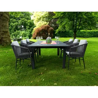 acamp Garten-Essgruppe Stapelstuhl Set Manhattan inkl. ausziehbarer Tisch Chicago, (Gartenmöbel Set), stapelbar, Sitzgruppe, Lounge-Set, Gartentisch 180 -240x110x70 cm grau