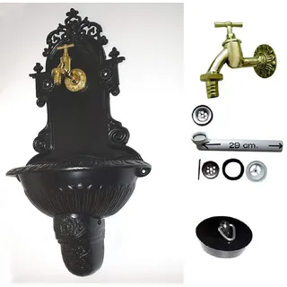 Wandbrunnen Graf von Gerlitzen Blumenampel Alu Bassena Wand Brunnen Kran Ablauf Schwarz FOU1-B