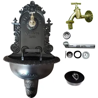 Wandbrunnen Graf von Gerlitzen Blumenampel Alu Bassena Wand Brunnen Alt Wiener Bassena Kran Ablauf Schwarz (ANJA) MG2-1926Black
